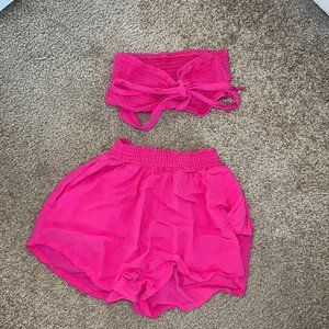 Garage Matching Pink Set Crop Top Flowy Shorts, Stretchy, Size M